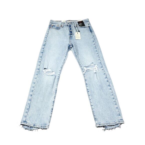 Levi's Premium Wedgie Straight Jeans Size 26x26 Distressed Destroyed Ripped Blue - Picture 2 of 10